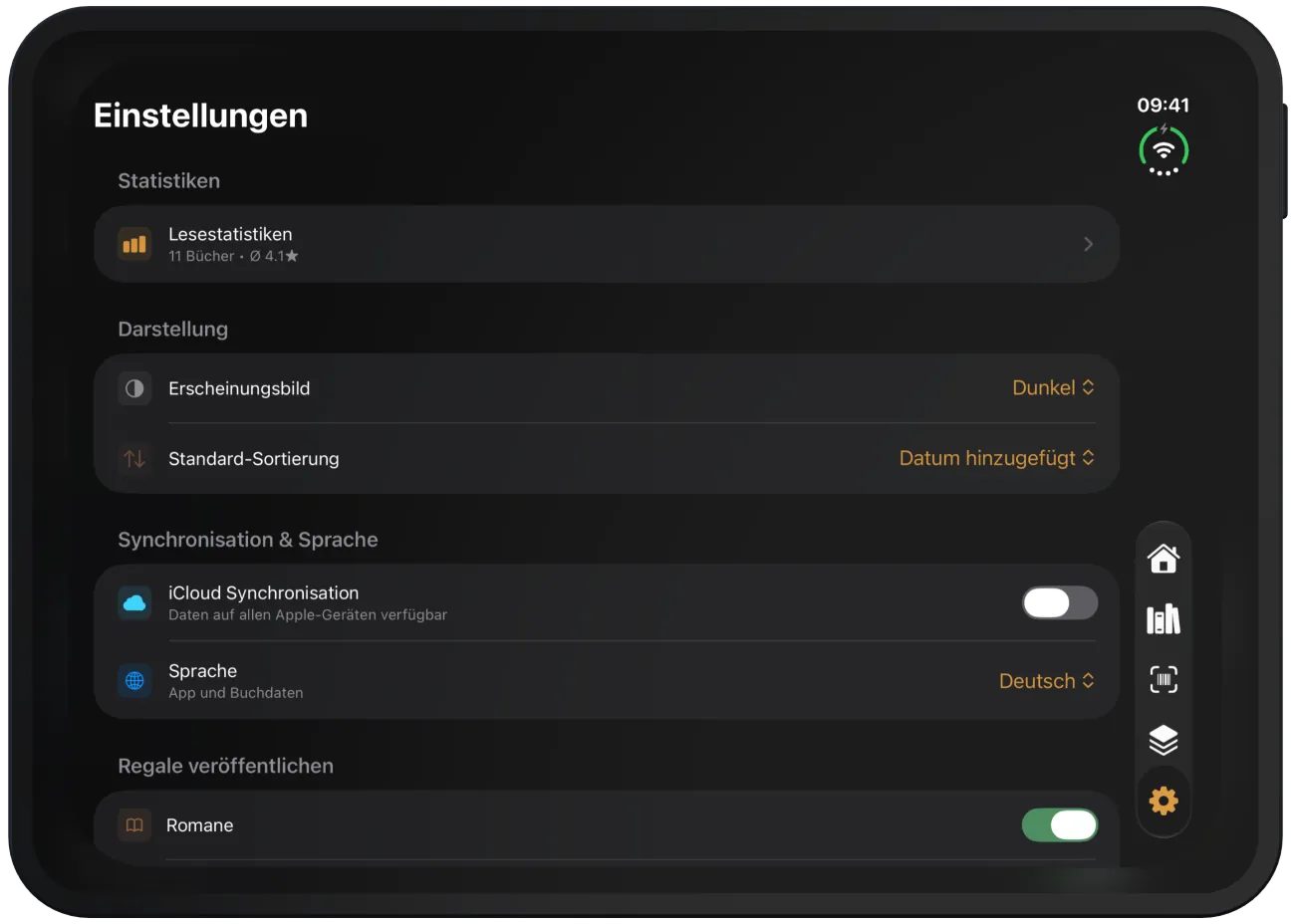 Einstellungen oben