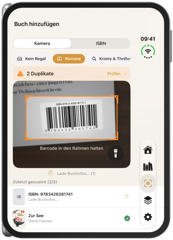 Scanner mit Liste der zuletzt gescannten Bücher