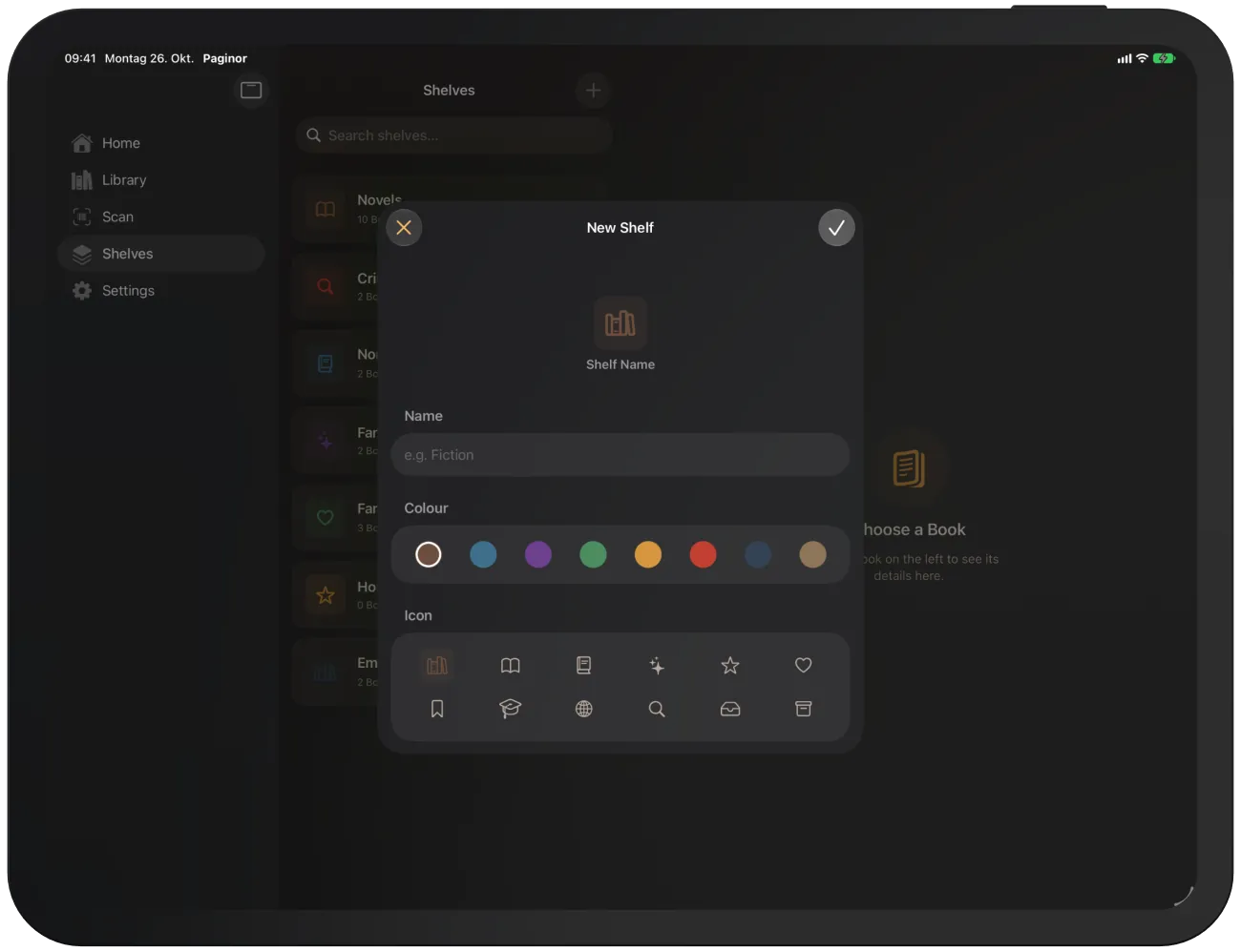 Nuevo estante con color e icono