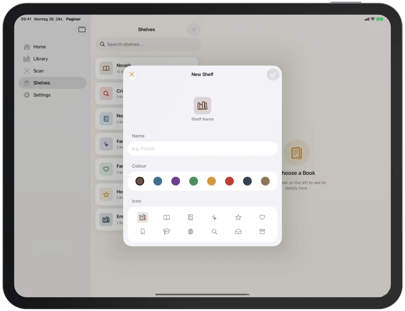 Nuevo estante con color e icono
