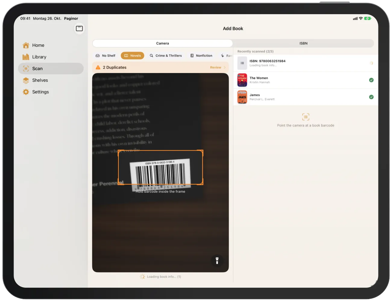 Escáner con la lista de libros escaneados recientemente