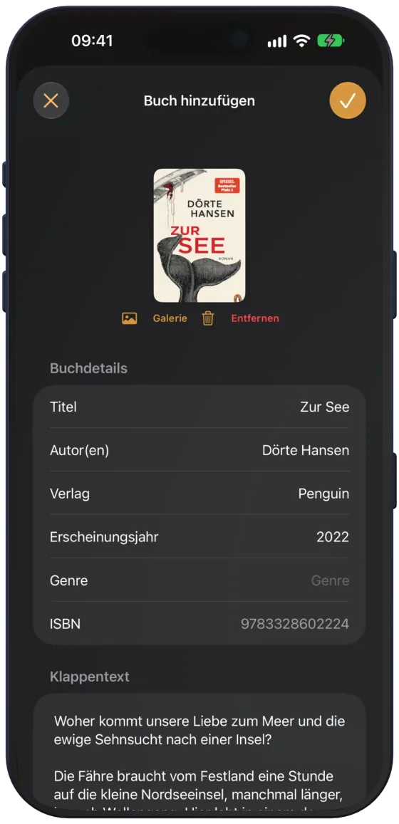 Gefundene Buchdaten vor dem Speichern