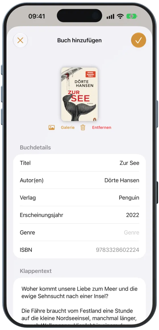 Gefundene Buchdaten vor dem Speichern