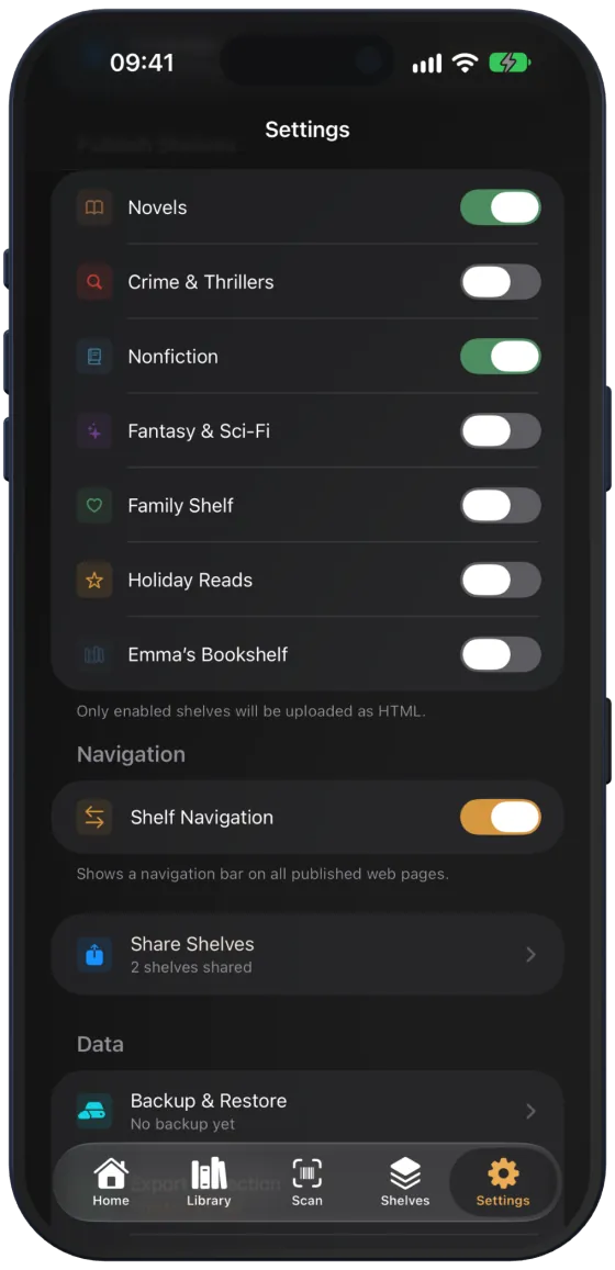 Publier des étagères et navigation