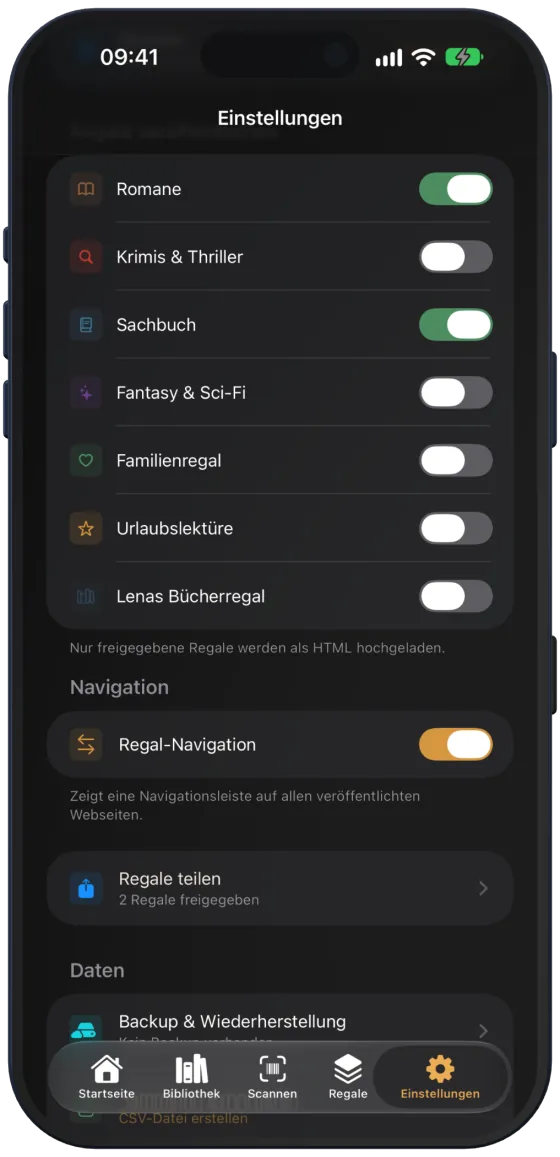 Regale veröffentlichen und Navigation
