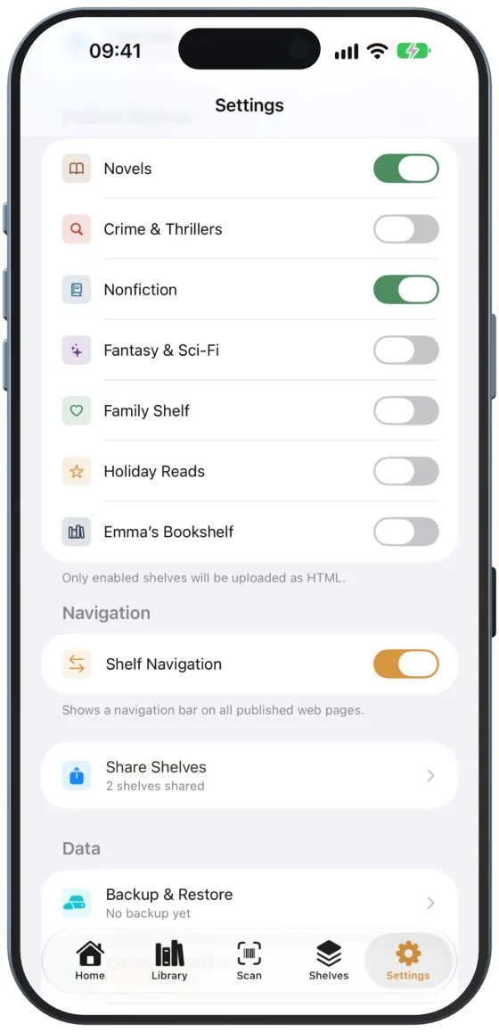 Publier des étagères et navigation