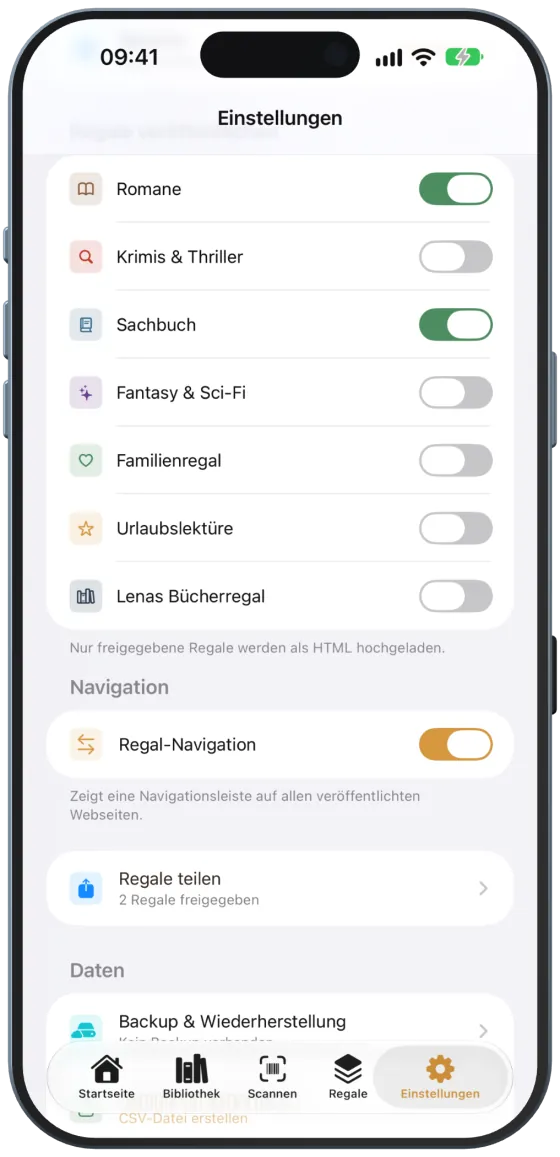 Regale veröffentlichen und Navigation