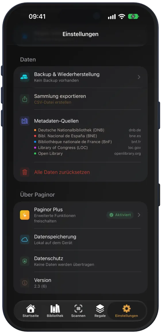 Metadaten-Quellen in den Einstellungen