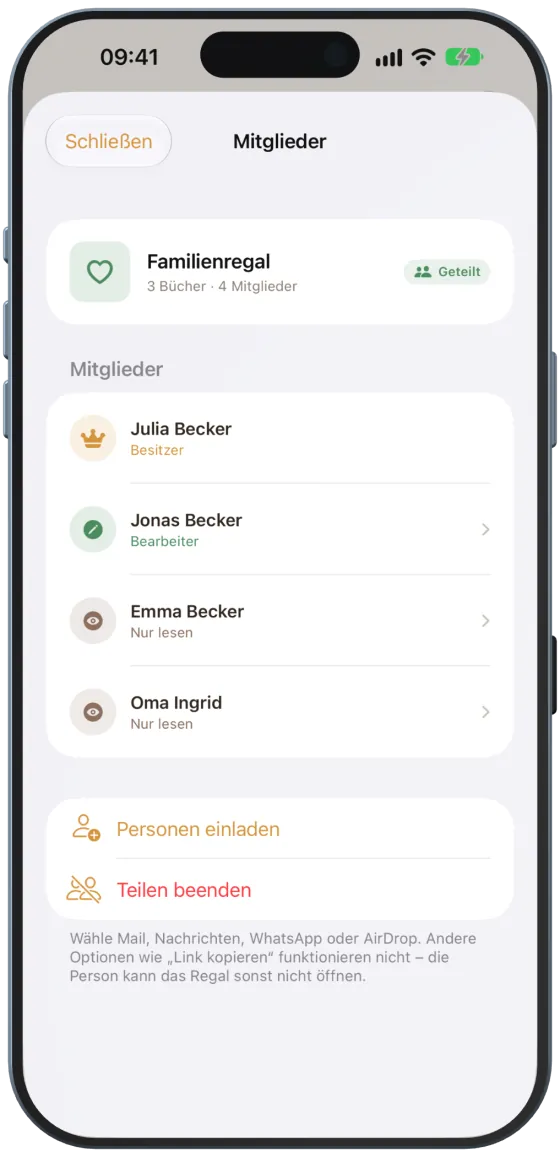 Mitglieder eines geteilten Regals