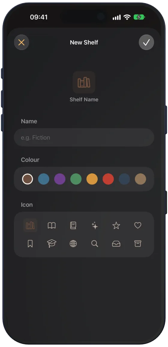 Nuevo estante con color e icono