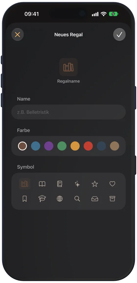 Neues Regal mit Farbe und Symbol