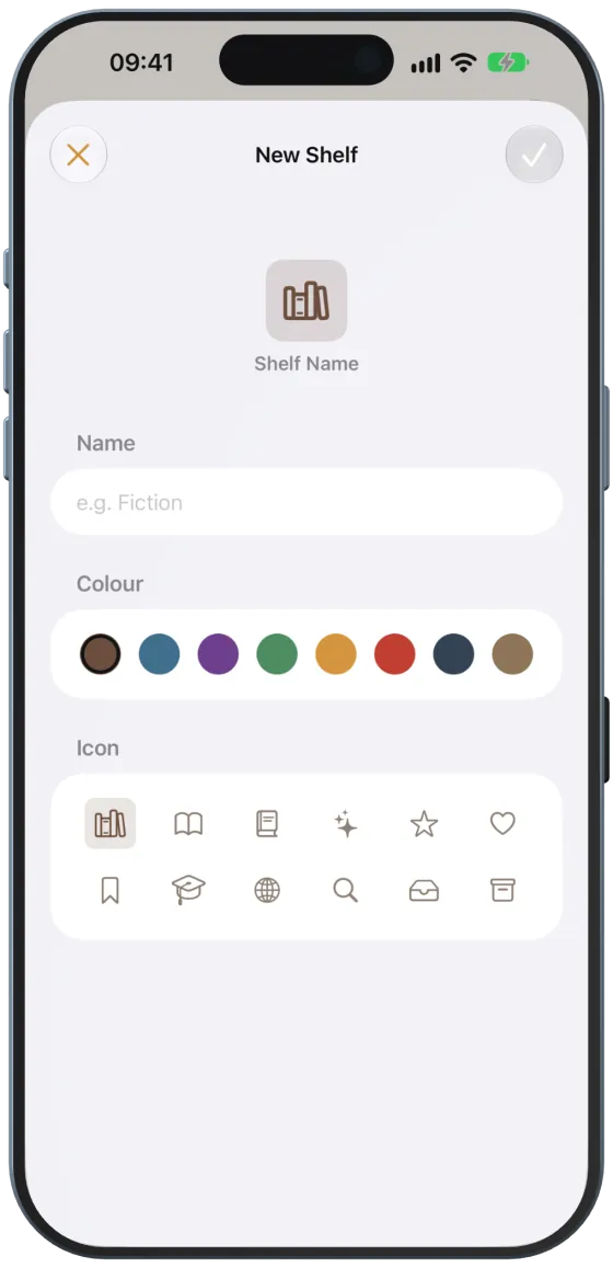 Nuevo estante con color e icono