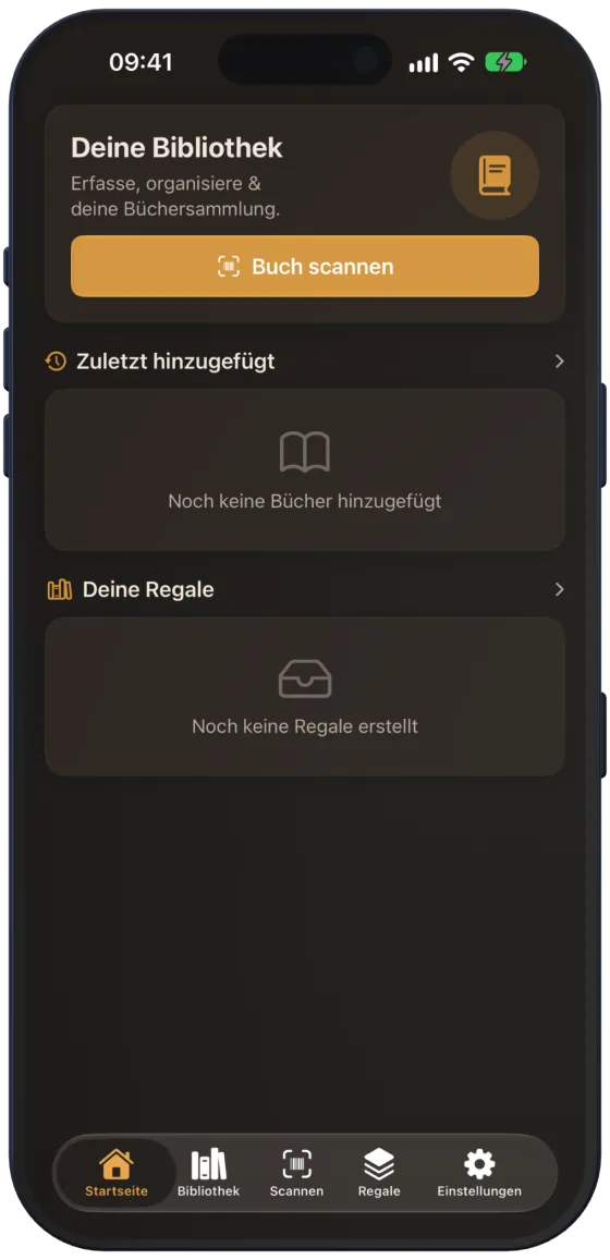 Startseite ohne Bücher und Regale