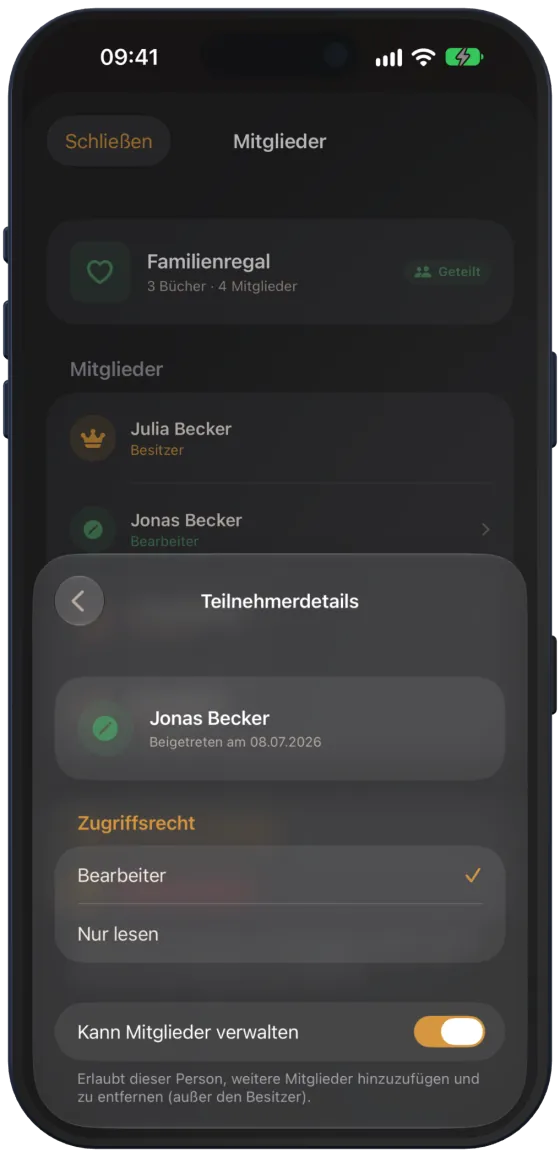 Teilnehmerdetails mit Zugriffsrecht