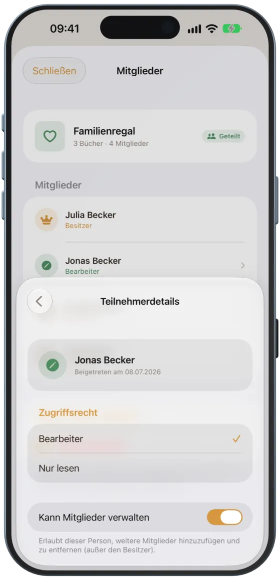 Teilnehmerdetails mit Zugriffsrecht