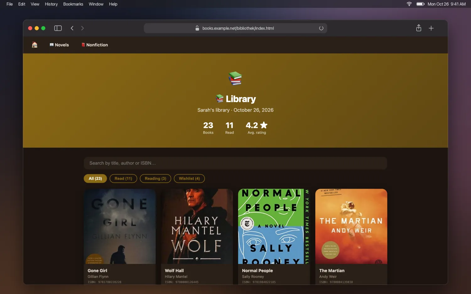 Library overview page