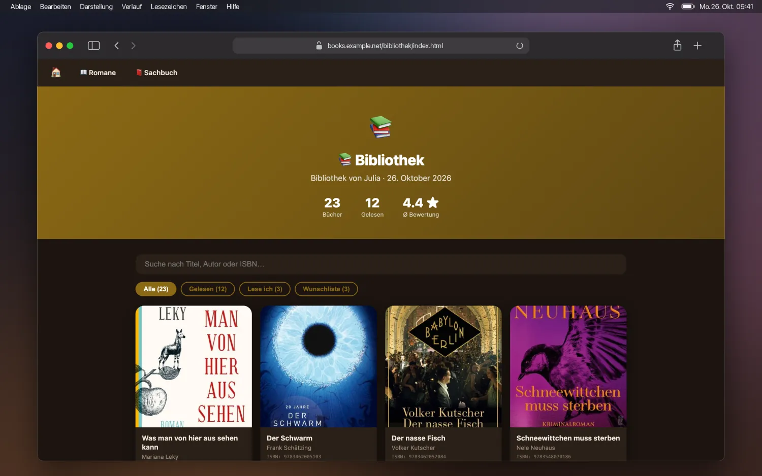 Übersichtsseite der Bibliothek