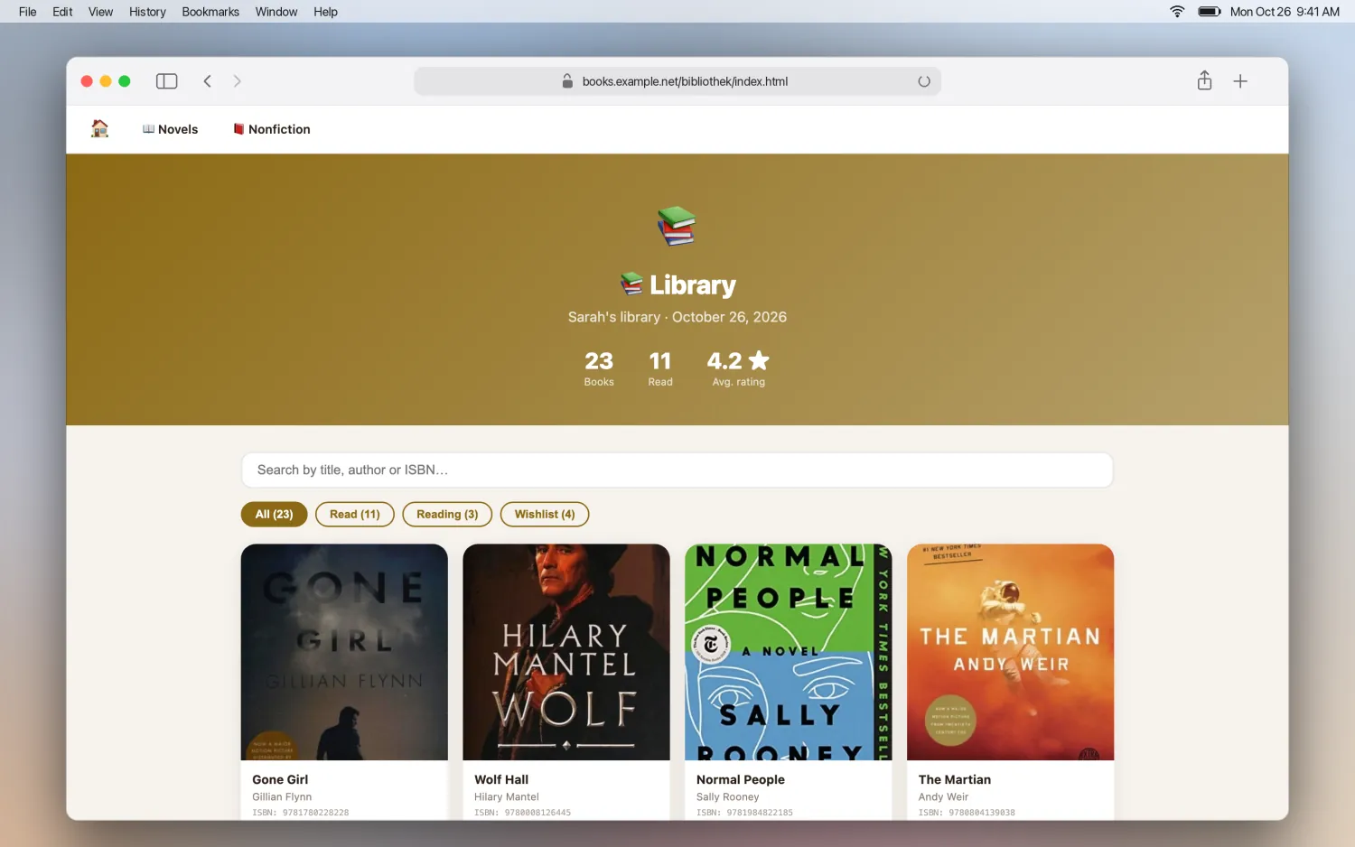 Library overview page