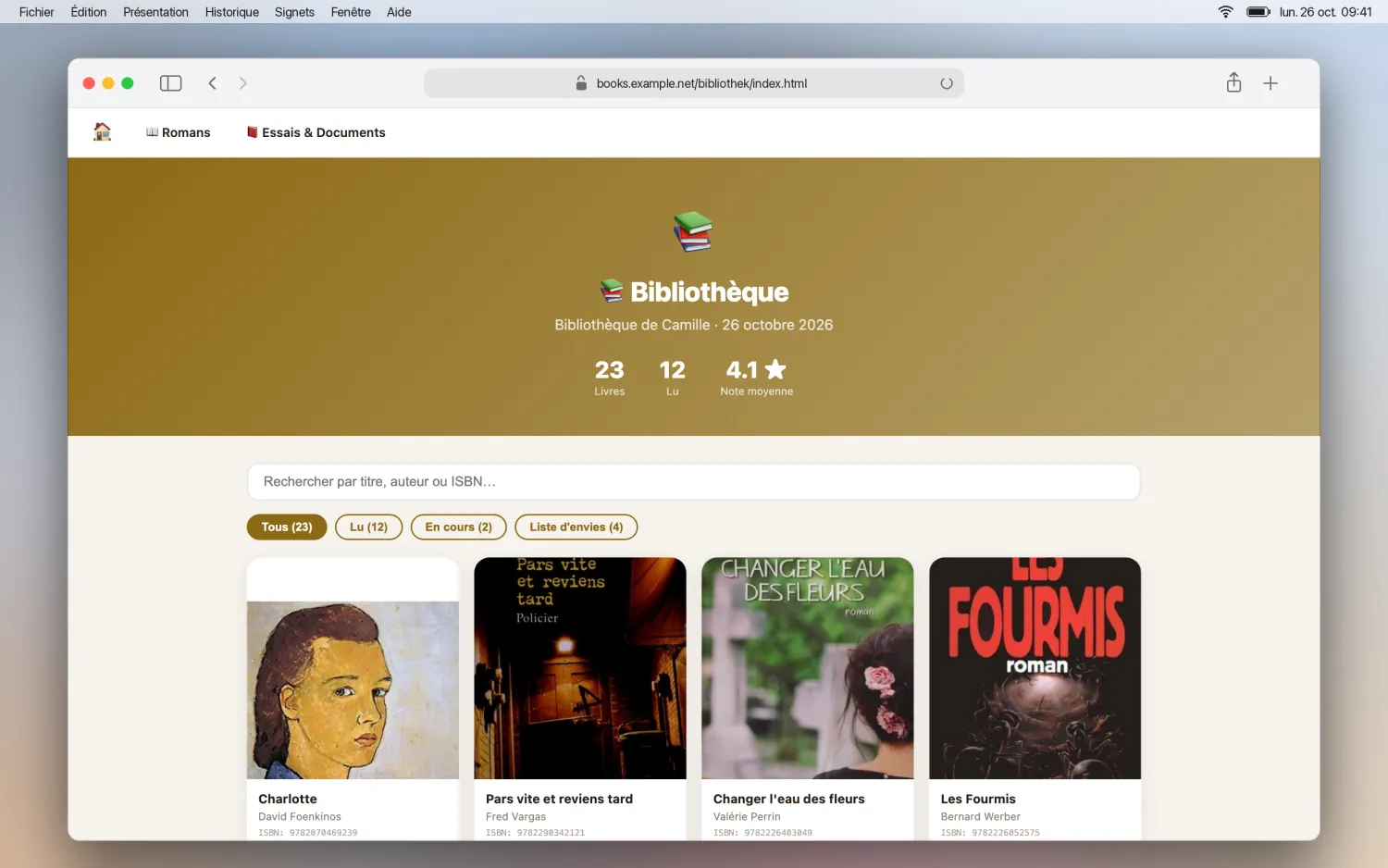 Page d’accueil de la bibliothèque