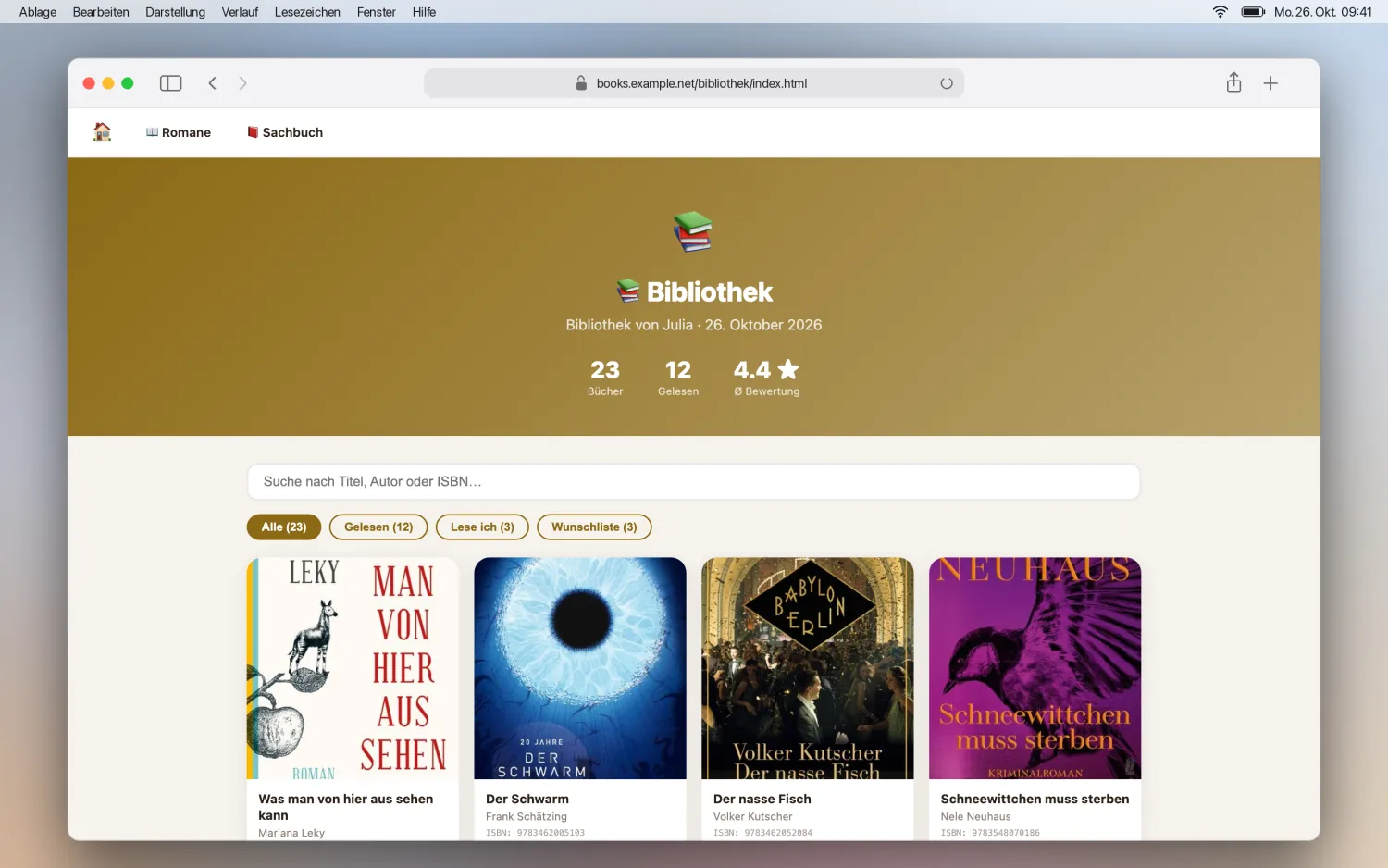 Übersichtsseite der Bibliothek