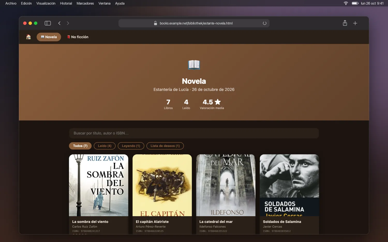 Página de un estante con navegación