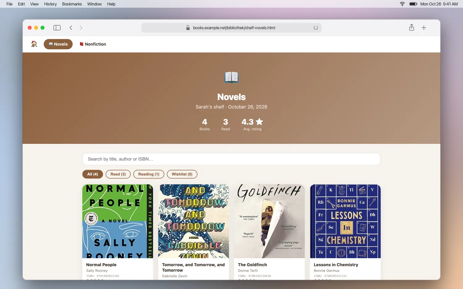 Shelf page with navigation